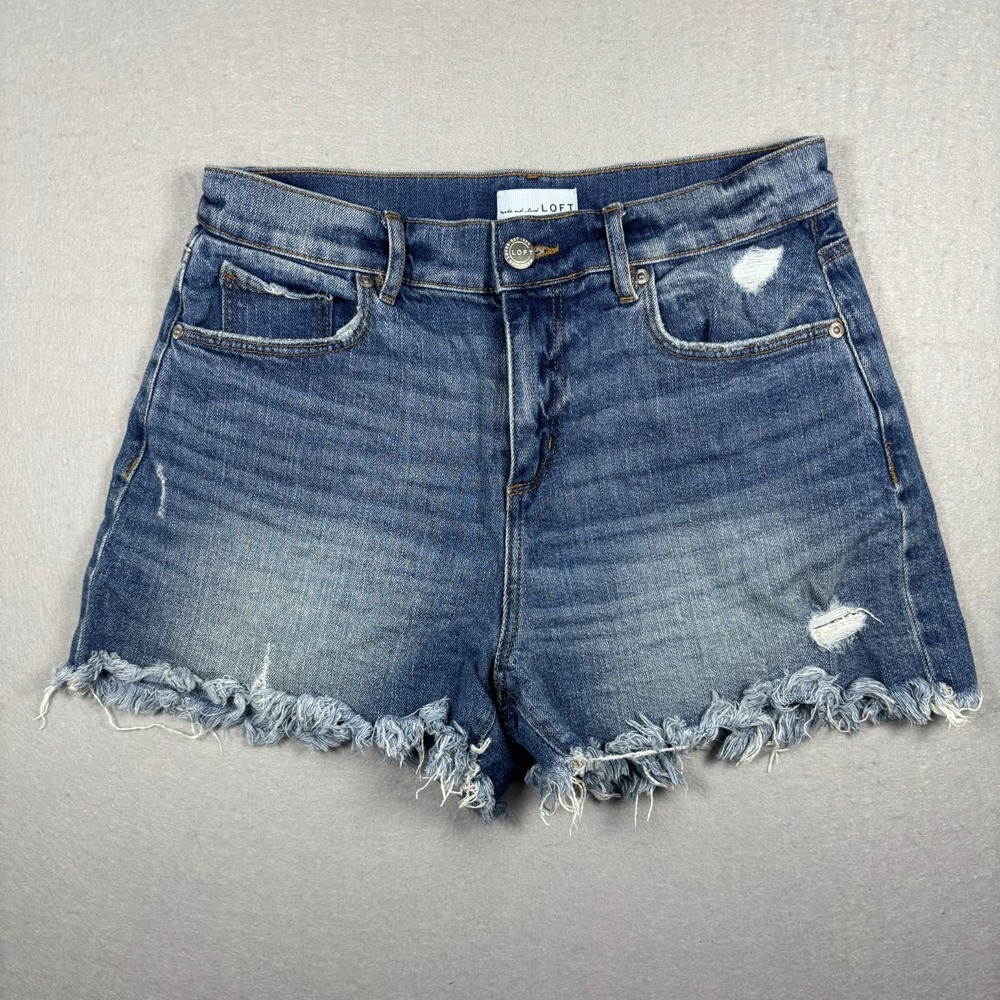 LOFT Denim Cutoff Shorts Womens Size 0/25 Jean Distressed Frayed Raw Hem 3"